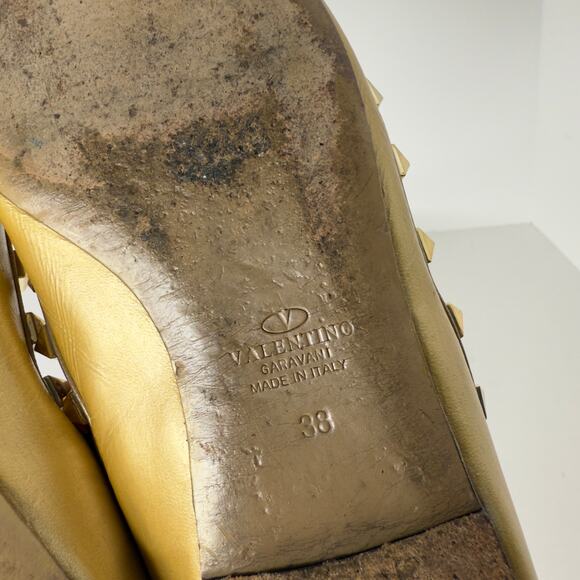 Valentino Metallic Gold Leather Rockstud Ballet Flats Size 38 *flaw - Picture 7 of 10